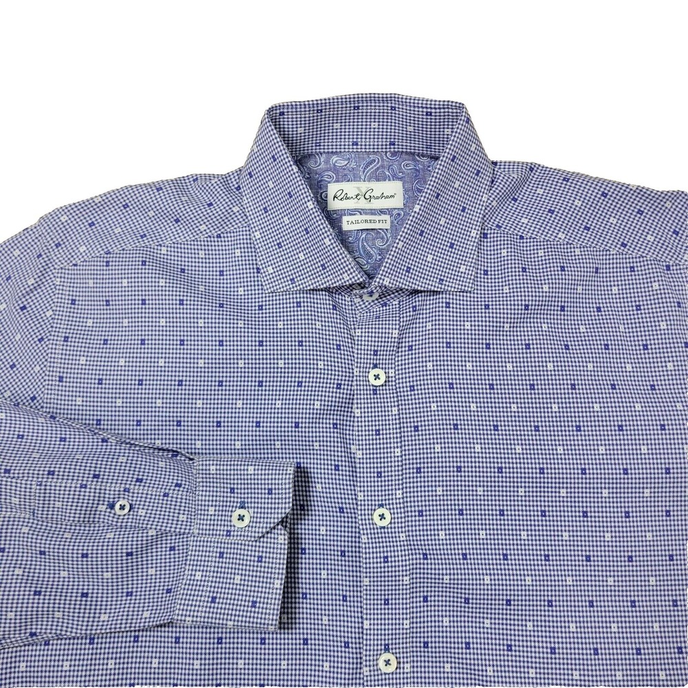Robert Graham Tailored Fit Mens 16.5-42 Purple Gingham Check Button Up